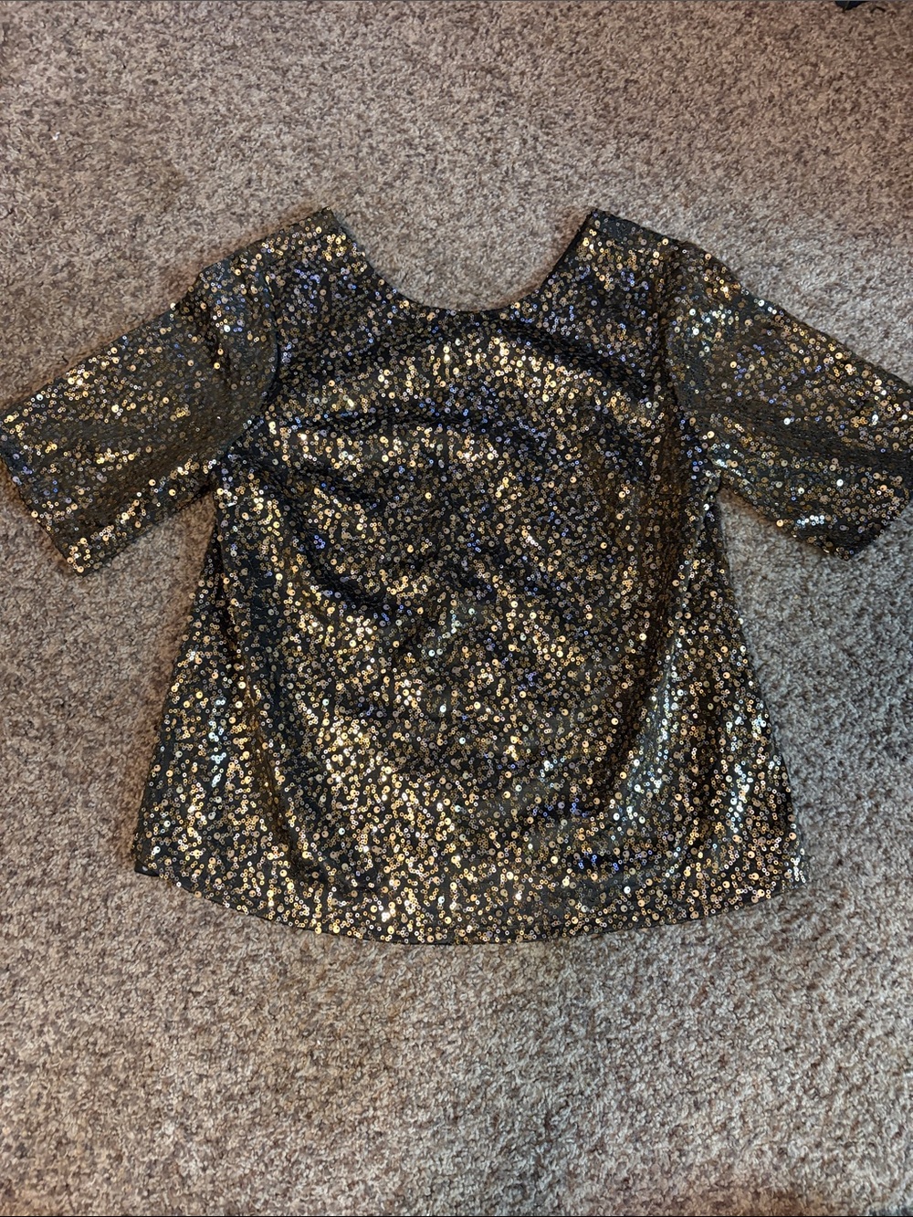 Cato Black and Gold Sequin Scoop Neck Top
